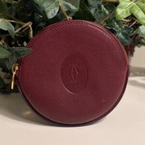 Must de Cartier Round Coin Purse-Bordeaux Calfskin-Pill Shaped Gold‑Tone Zipper